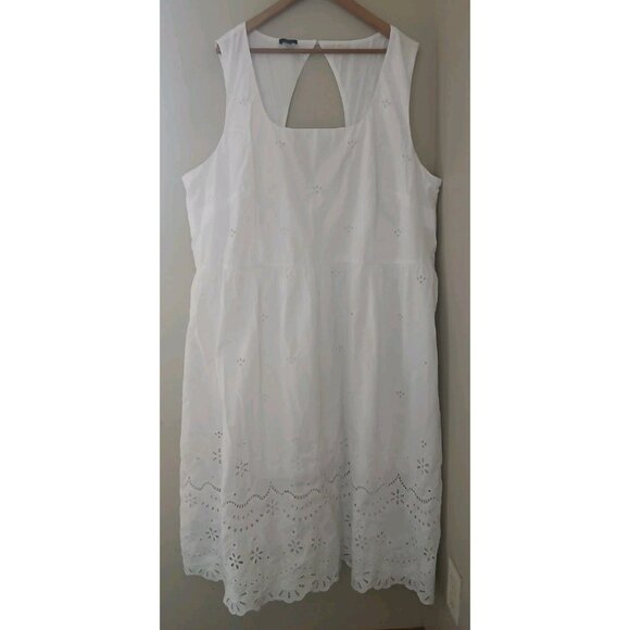Talbots Plus Eyelet Border Sleeveless Square Neck Midi Dress Size 24W White - Picture 5 of 12